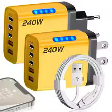 5 in 1 GaN Desktop Charger 240W Fast Charging Adapter 10A USB To TypeC Cable 3PD 2 SB Charger for IPhone 16 15pro Laptop Samsung