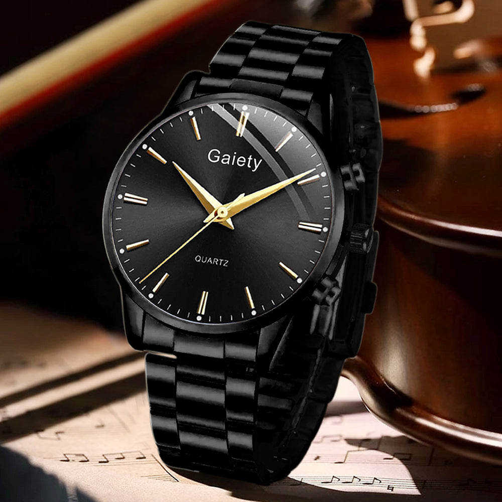 4PC Black Men's Watch Set Business Trendy Lines Scale Round Dial Quartz Watch Bracelet Necklace Ring Set Perfect Gift