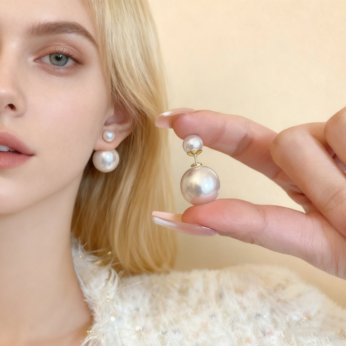 A pair of pearl and silver needle earrings for women in Europe and America, with a niche, simple, versatile style. The earrings