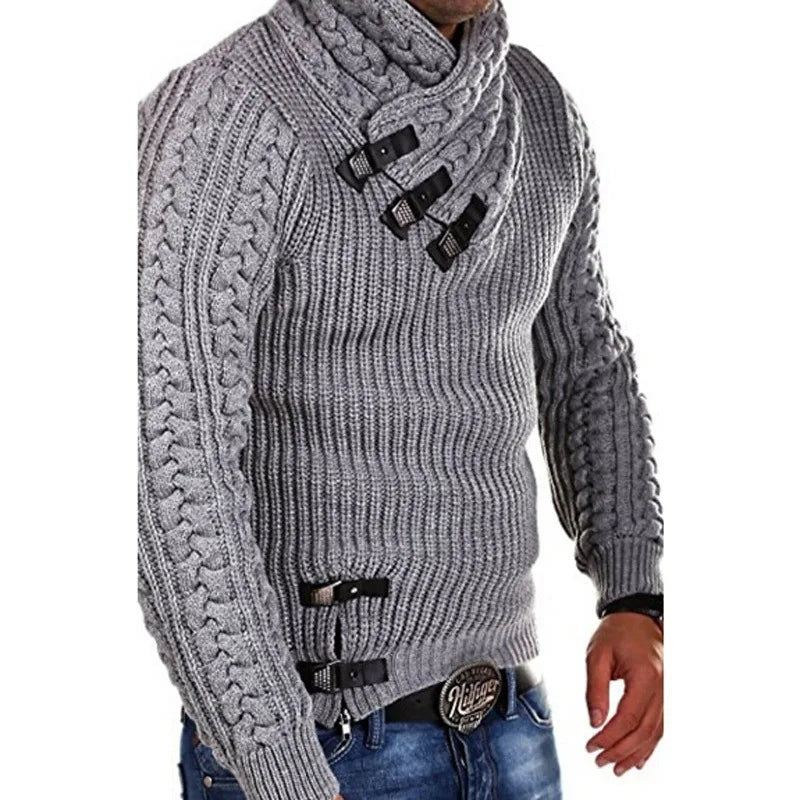 Sweaters Men Pullovers Knitted Full Sleeve Mock Neck Tops Knit Solid Slim Fit Top Splice Casual Regular Autumn Winter 2024