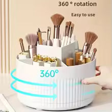 1 Piece 360 ° Rotating Cosmetics Storage Box 5-Grids Stripesd Partition Desktop Stationery Makeup Brush Eyebrow Pencil Lipstick Multi-Functional Storage Pen Holder Storage Box