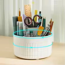 1 Piece 360 ° Rotating Cosmetics Storage Box 5-Grids Stripesd Partition Desktop Stationery Makeup Brush Eyebrow Pencil Lipstick Multi-Functional Storage Pen Holder Storage Box