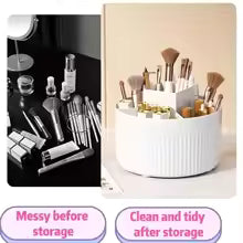 1 Piece 360 ° Rotating Cosmetics Storage Box 5-Grids Stripesd Partition Desktop Stationery Makeup Brush Eyebrow Pencil Lipstick Multi-Functional Storage Pen Holder Storage Box