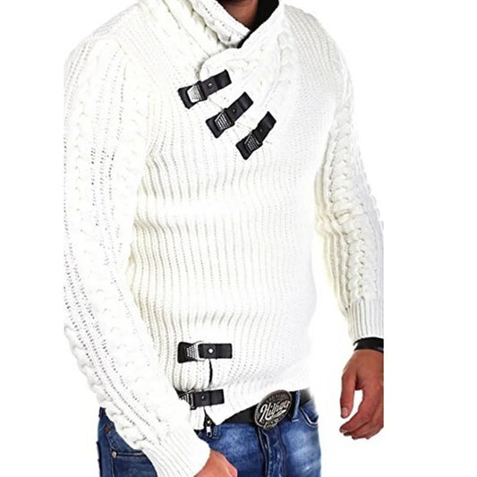 Sweaters Men Pullovers Knitted Full Sleeve Mock Neck Tops Knit Solid Slim Fit Top Splice Casual Regular Autumn Winter 2024
